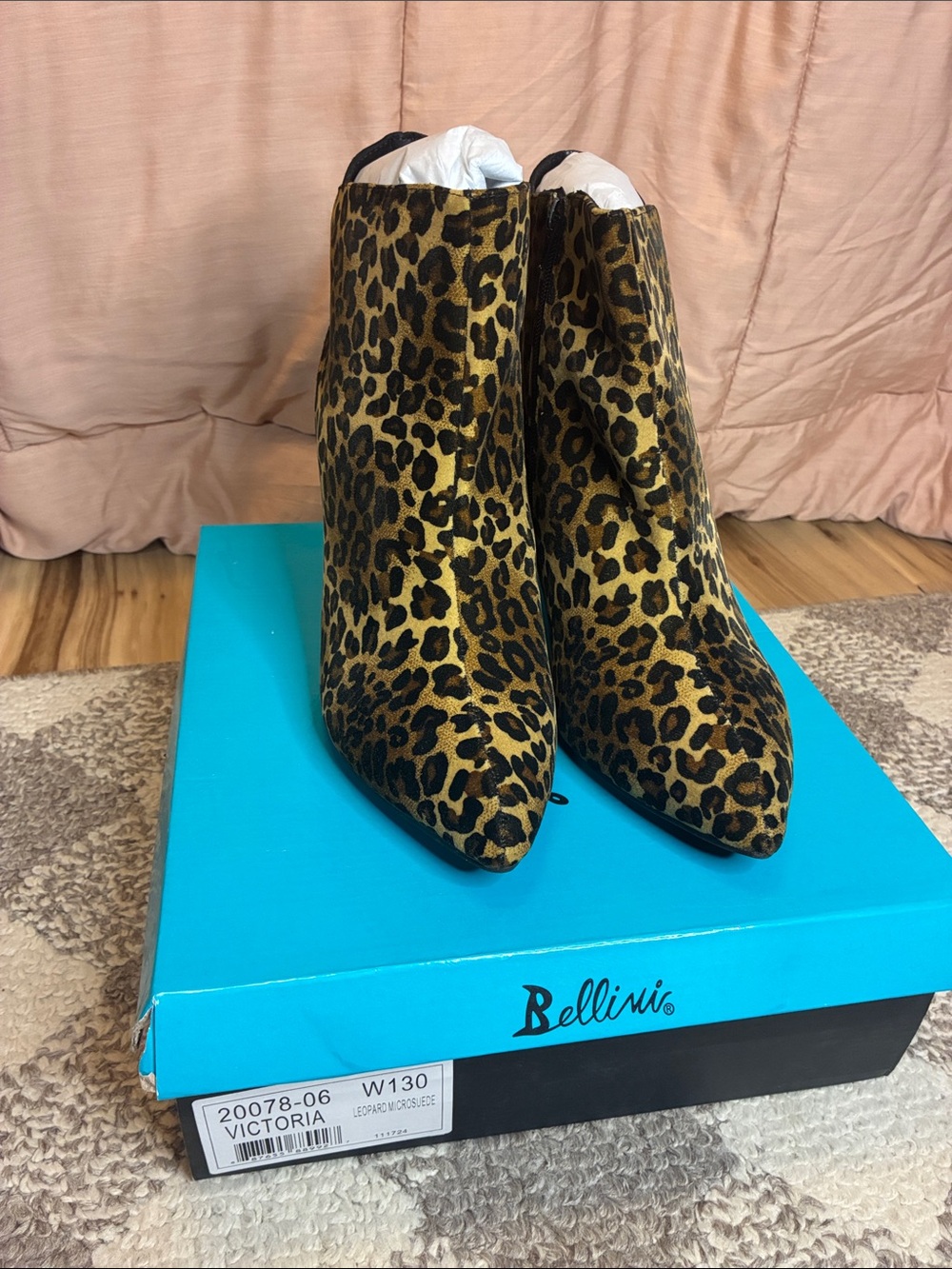 Bellini Leopard Print Pointed Toe Ankle Boots - Gold & Black (Wide Width)